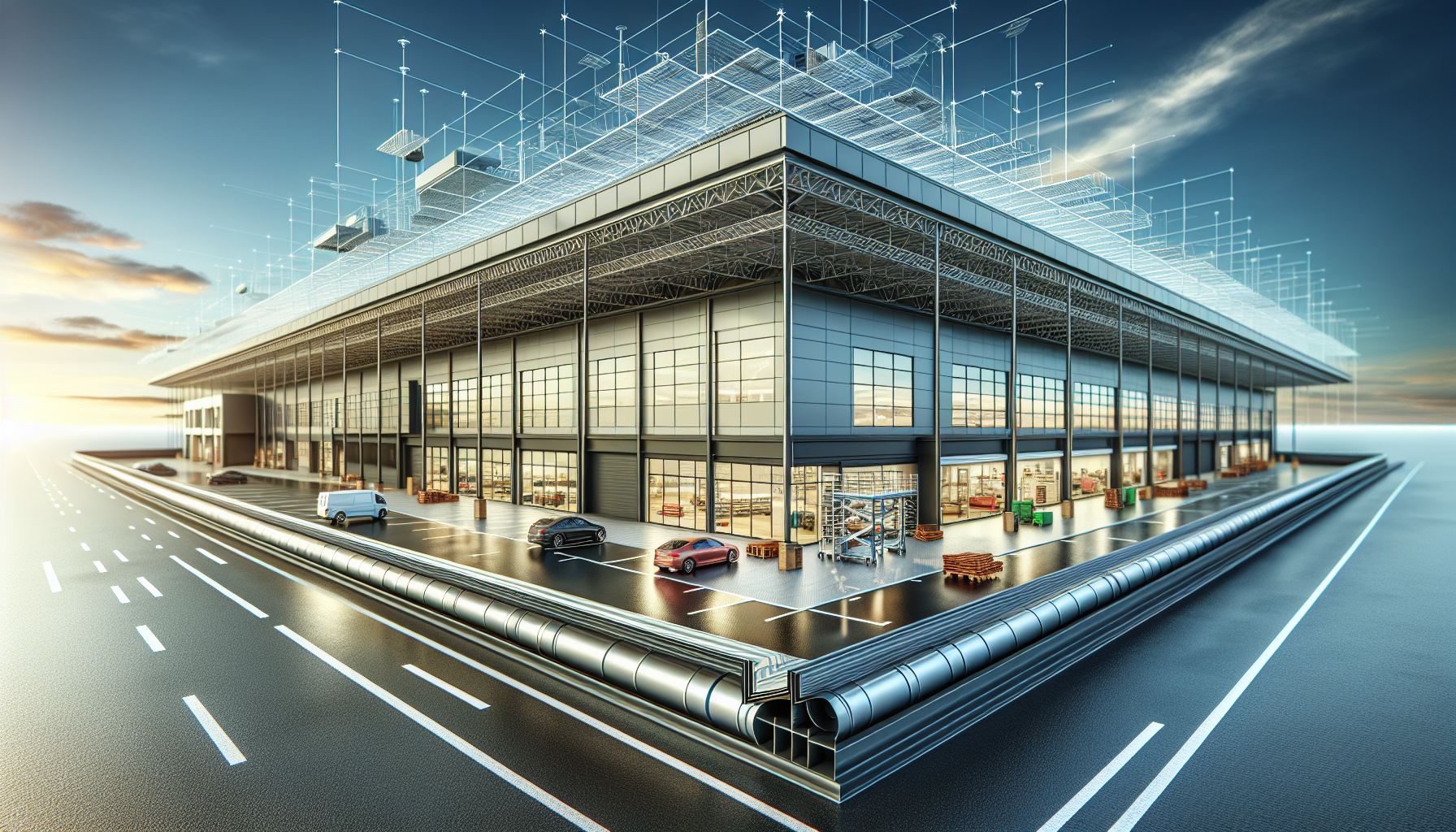 Commercial building with professional roofing installation, large-scale project